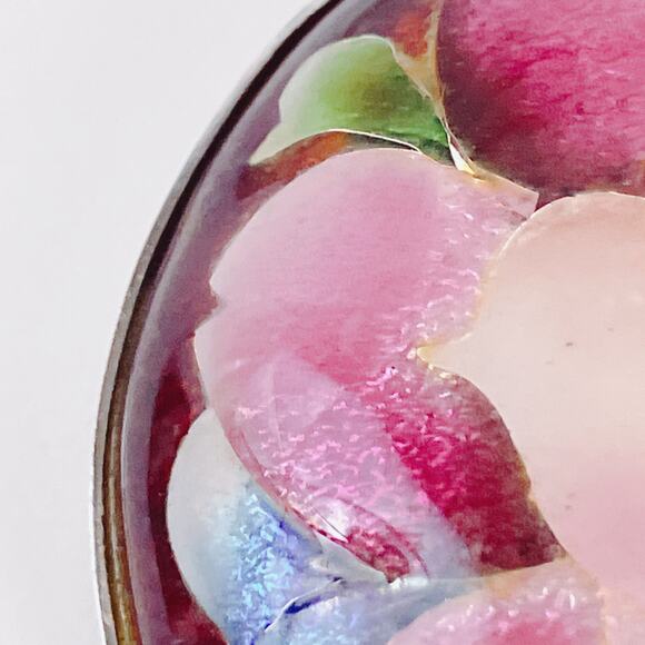 Vintage Mid Century Brooch Reverse Painted Glass Floral Oval Pin 1950s 60s - Picture 7 of 10